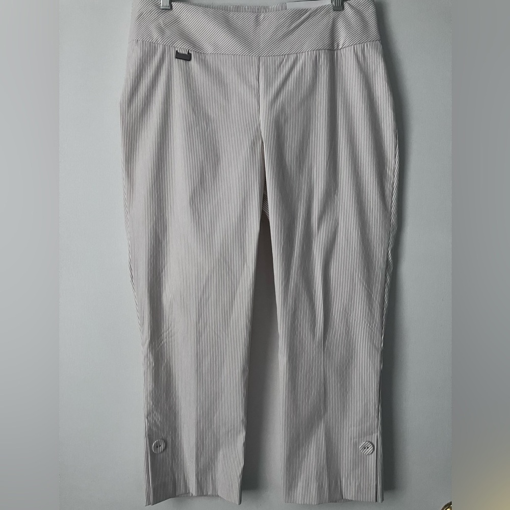 Peck & Peck Eva Crop Pants with Tummy Control Panel White and Tan Stripe…